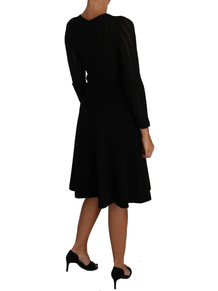 Black Knitted Wool Sheath Long Sleeves Dress