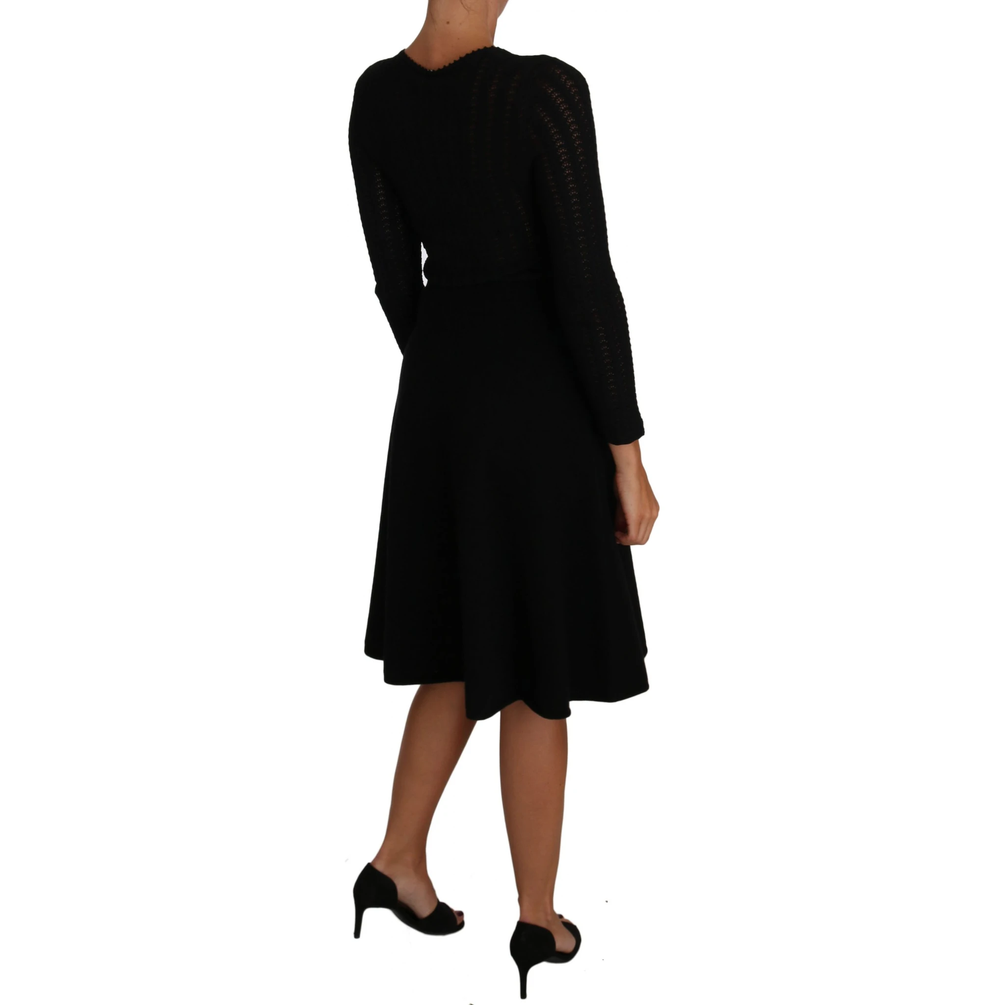 Black Knitted Wool Sheath Long Sleeves Dress