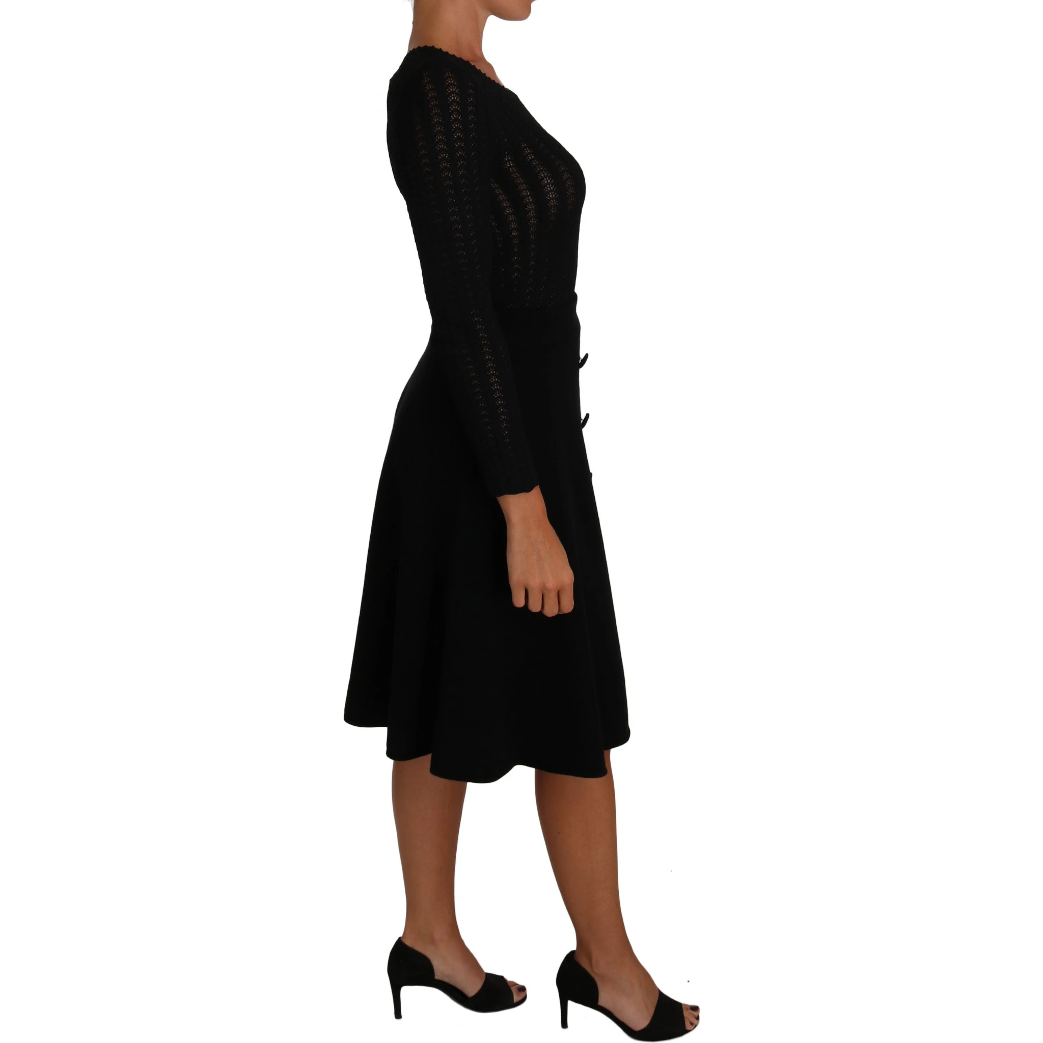 Black Knitted Wool Sheath Long Sleeves Dress