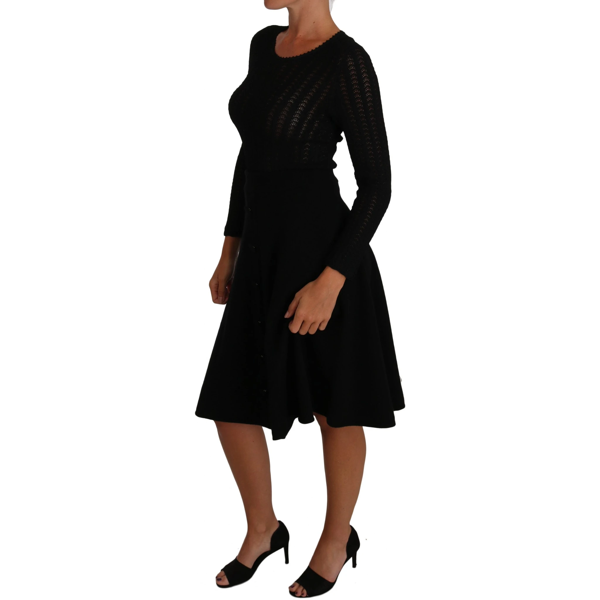 Black Knitted Wool Sheath Long Sleeves Dress