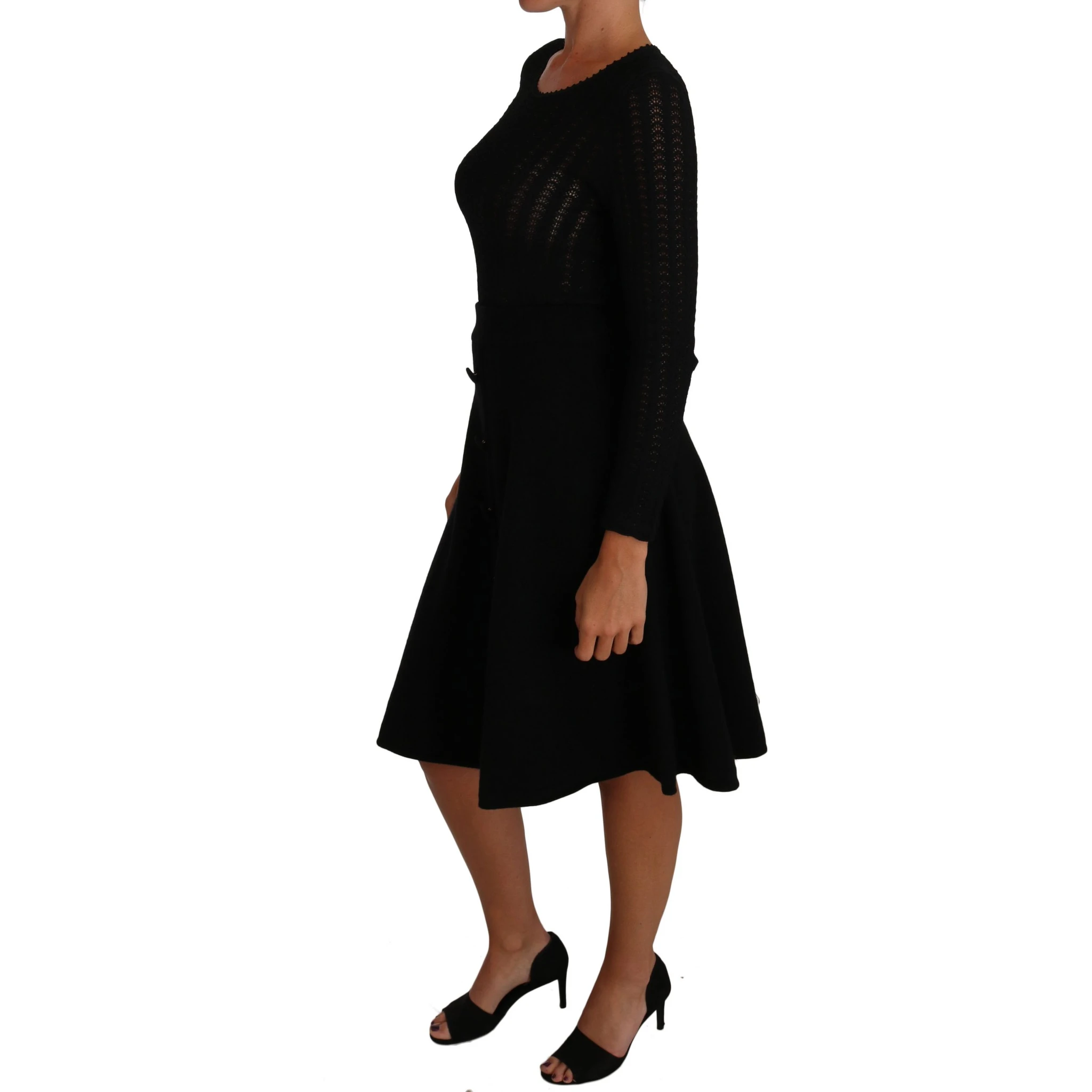 Black Knitted Wool Sheath Long Sleeves Dress