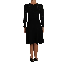 Black Knitted Wool Sheath Long Sleeves Dress
