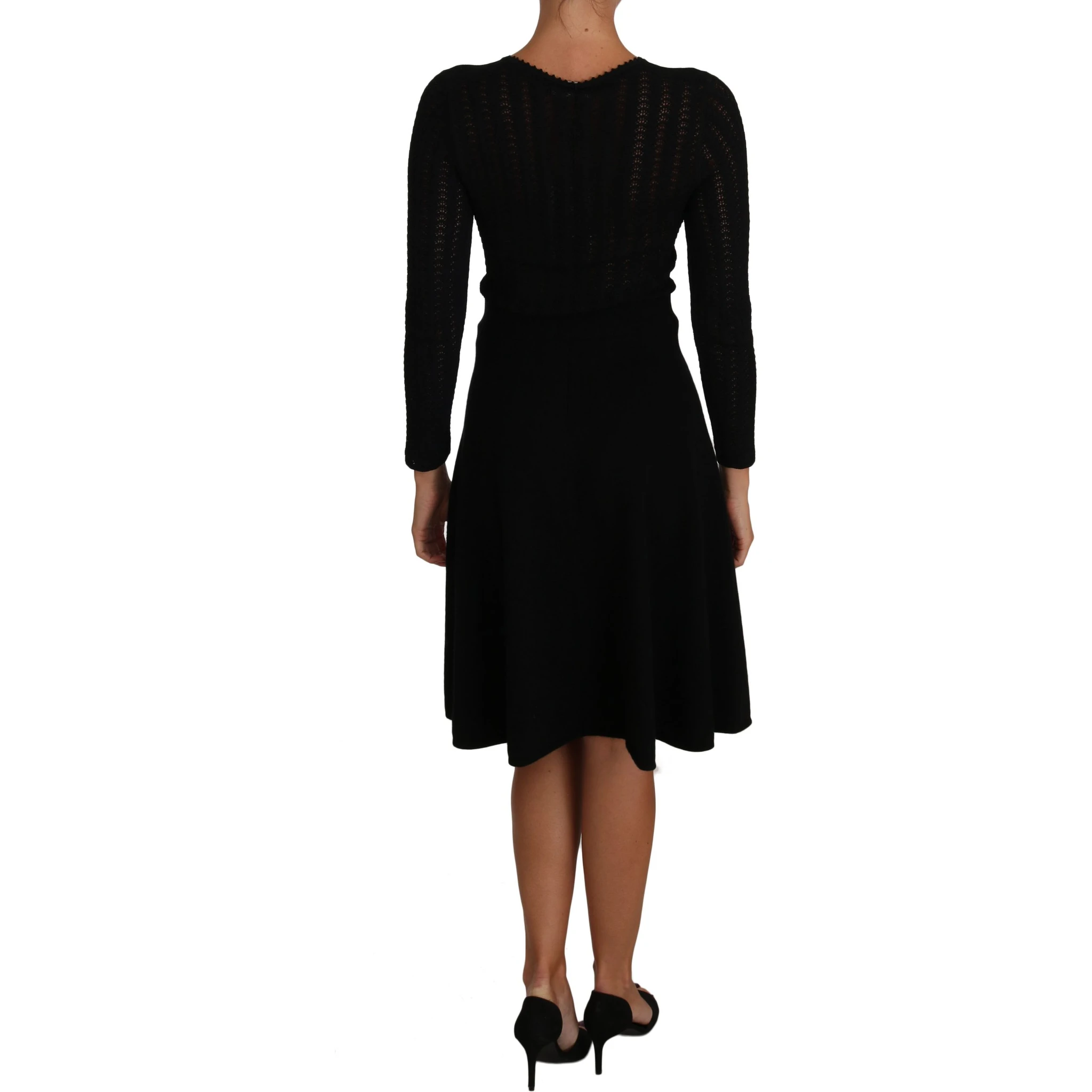 Black Knitted Wool Sheath Long Sleeves Dress