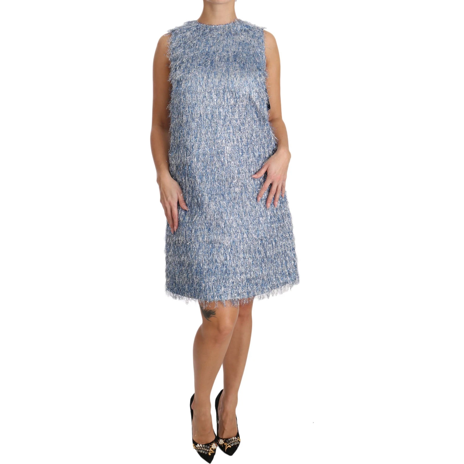 Light Blue Fringe Shift Gown Dress