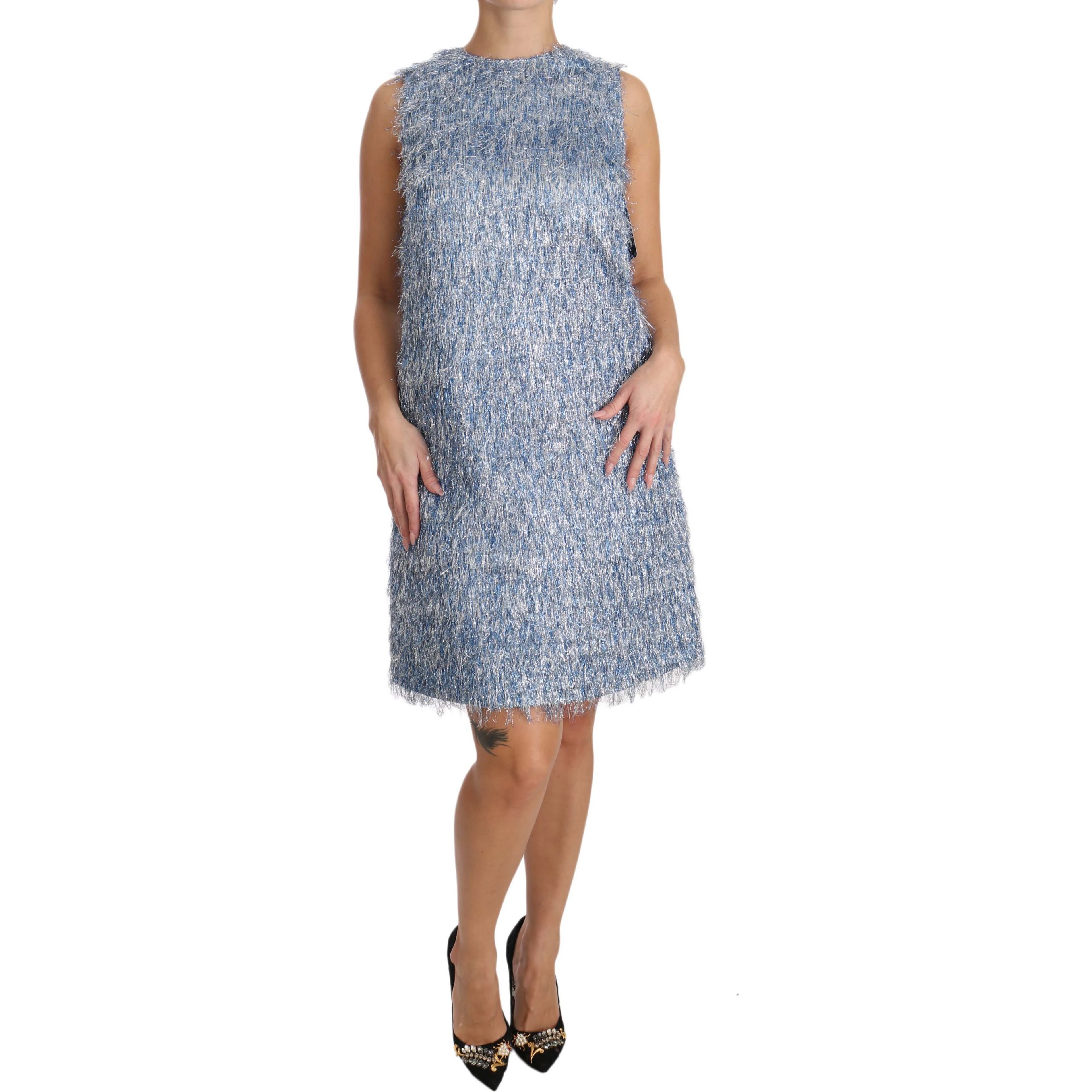 Light Blue Fringe Shift Gown Dress