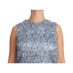 Light Blue Fringe Shift Gown Dress