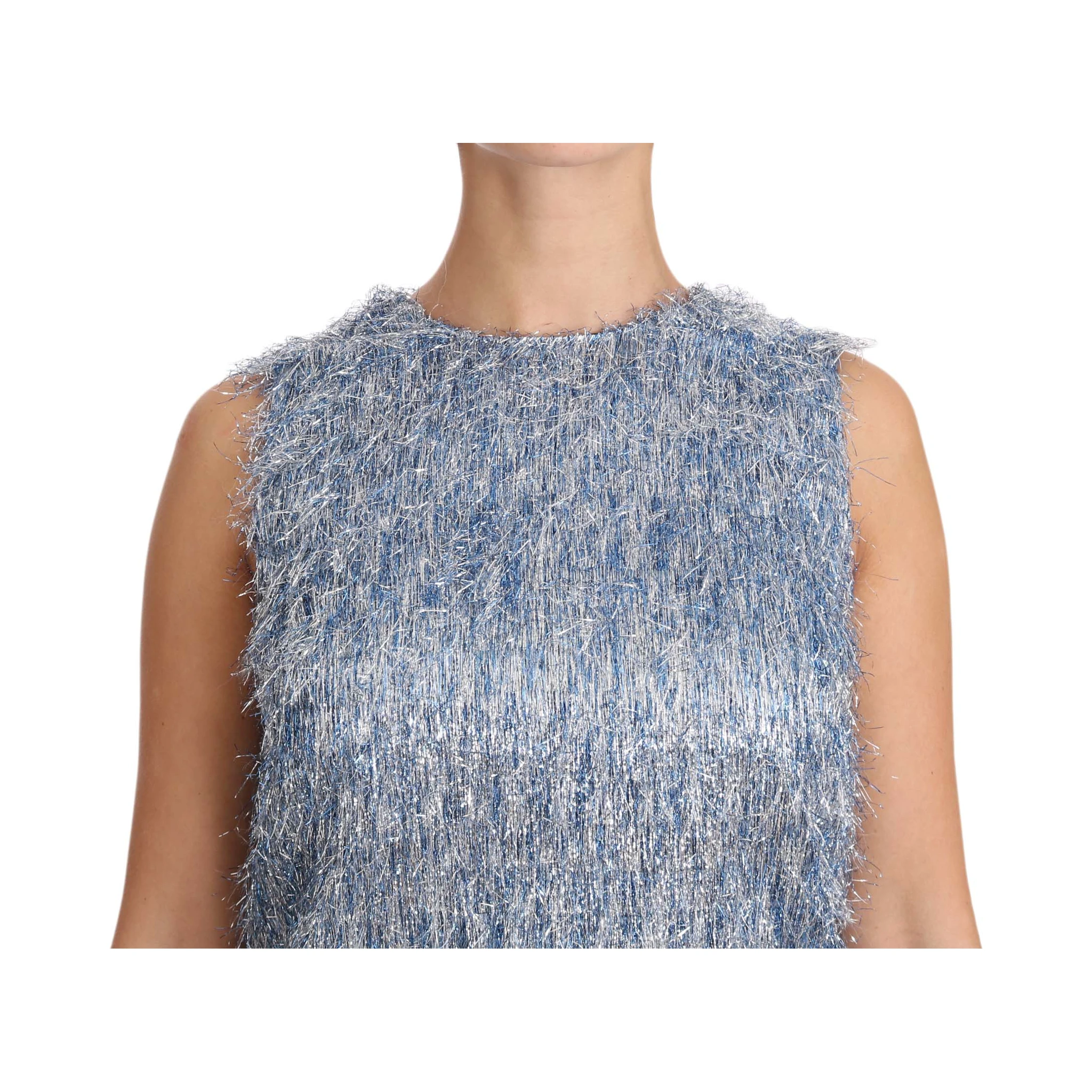 Light Blue Fringe Shift Gown Dress