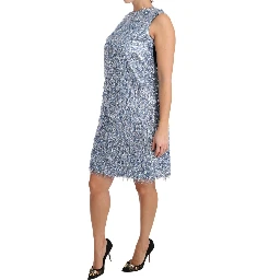 Light Blue Fringe Shift Gown Dress