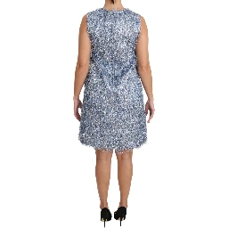 Light Blue Fringe Shift Gown Dress