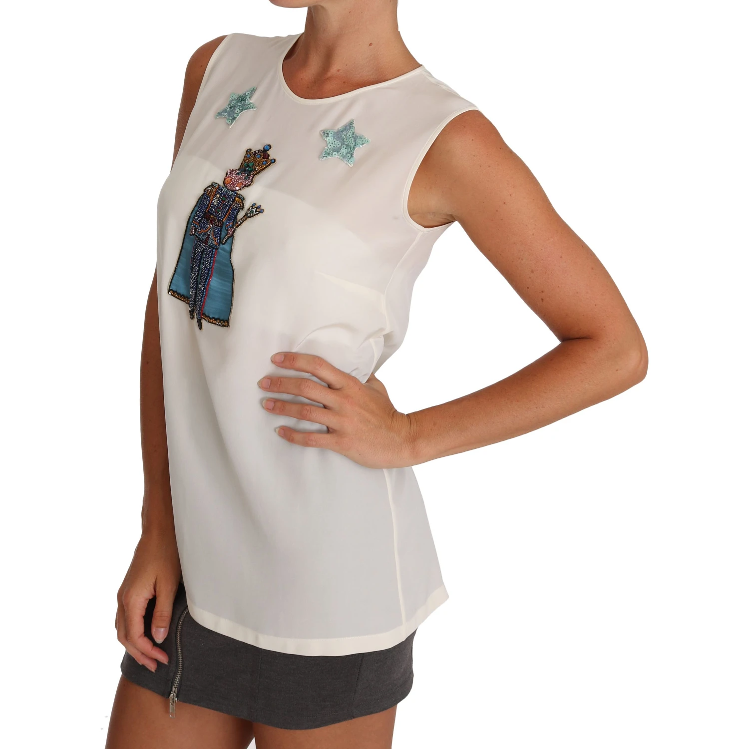 White Silk Crystal Sequined Fairy T-shirt