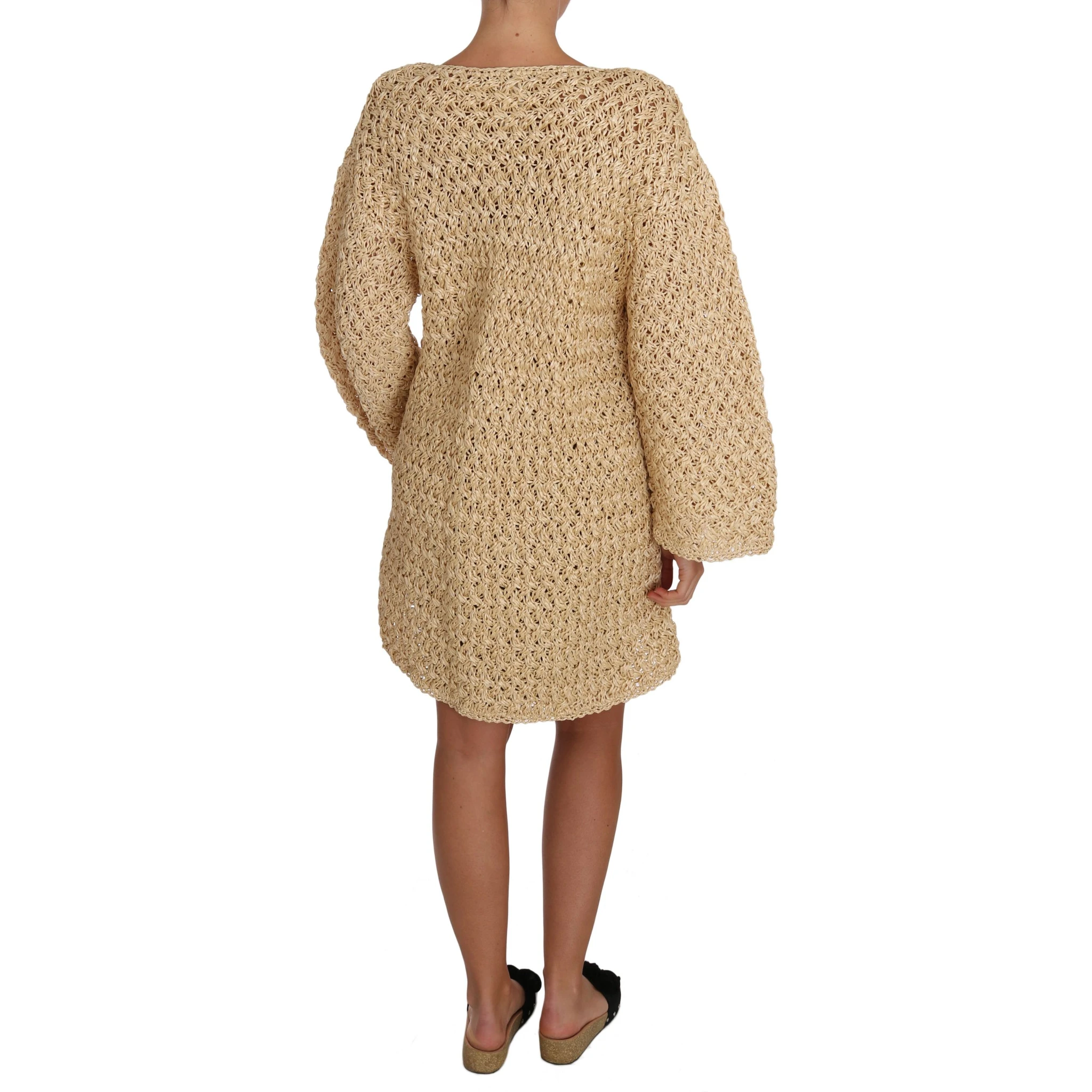 Beige Cardigan Crochet Knitted Raffia Sweater