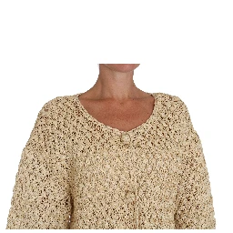 Beige Cardigan Crochet Knitted Raffia Sweater