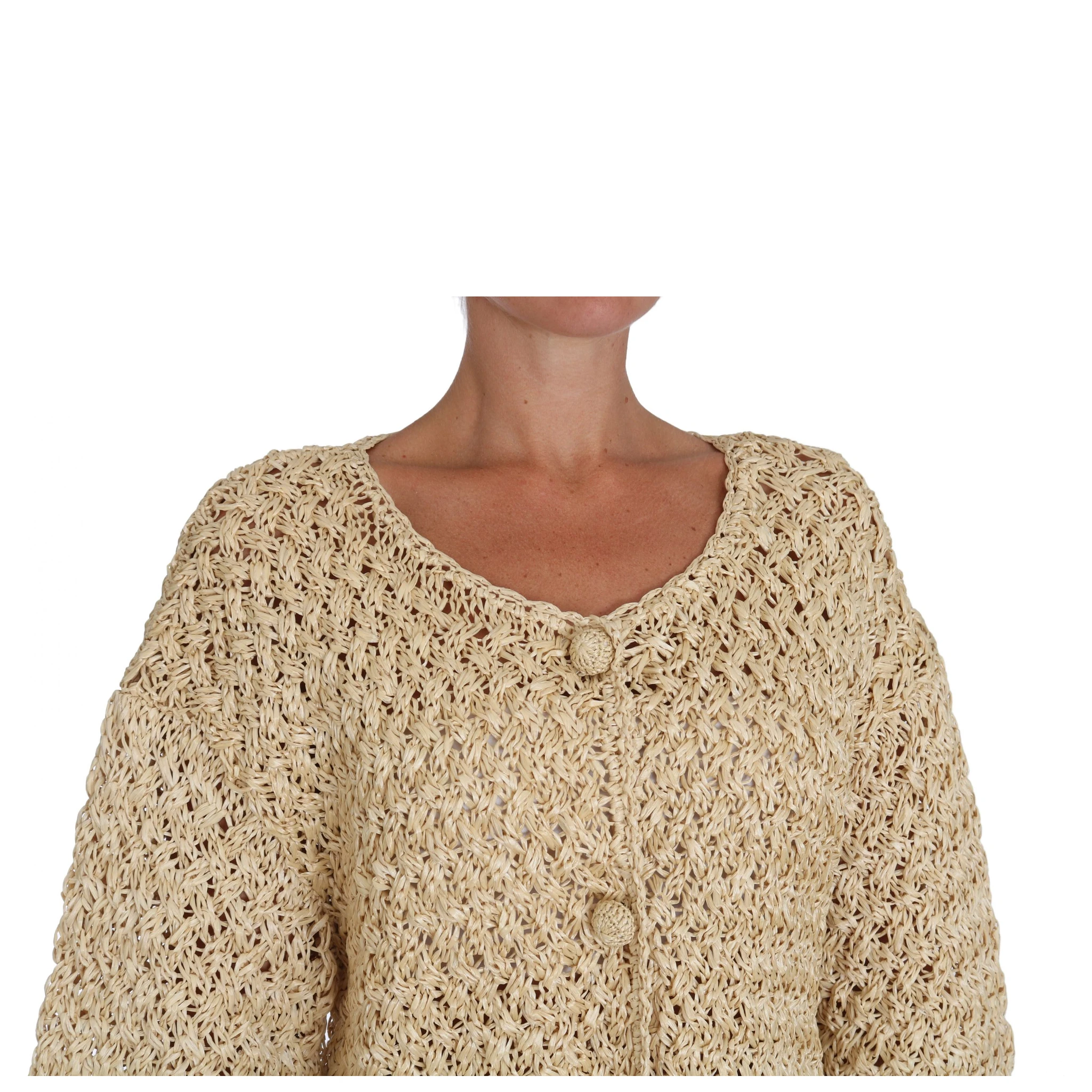 Beige Cardigan Crochet Knitted Raffia Sweater