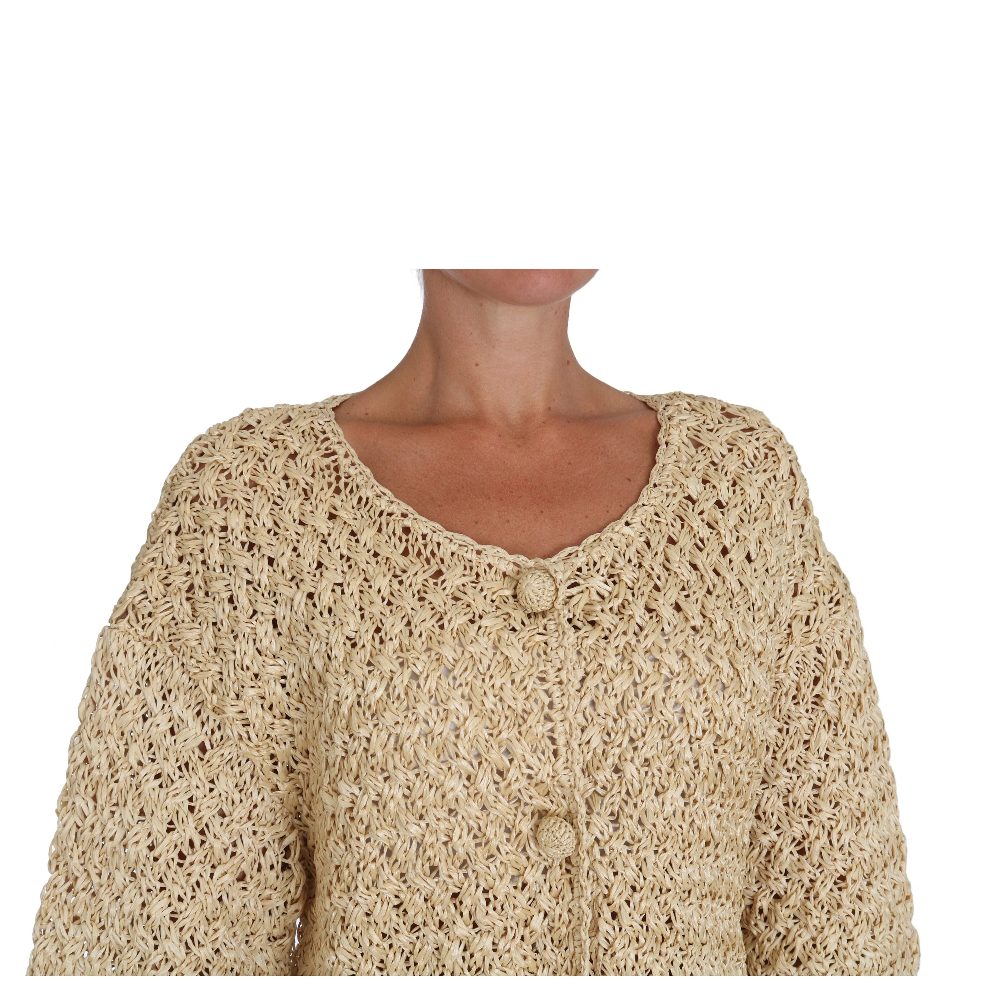 Beige Cardigan Crochet Knitted Raffia Sweater