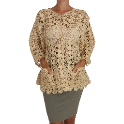 Beige Cardigan Crochet Knitted Raffia Sweater