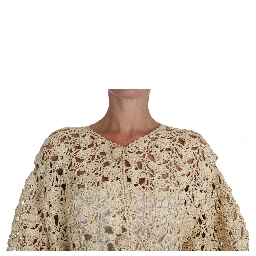 Beige Cardigan Crochet Knitted Raffia Sweater