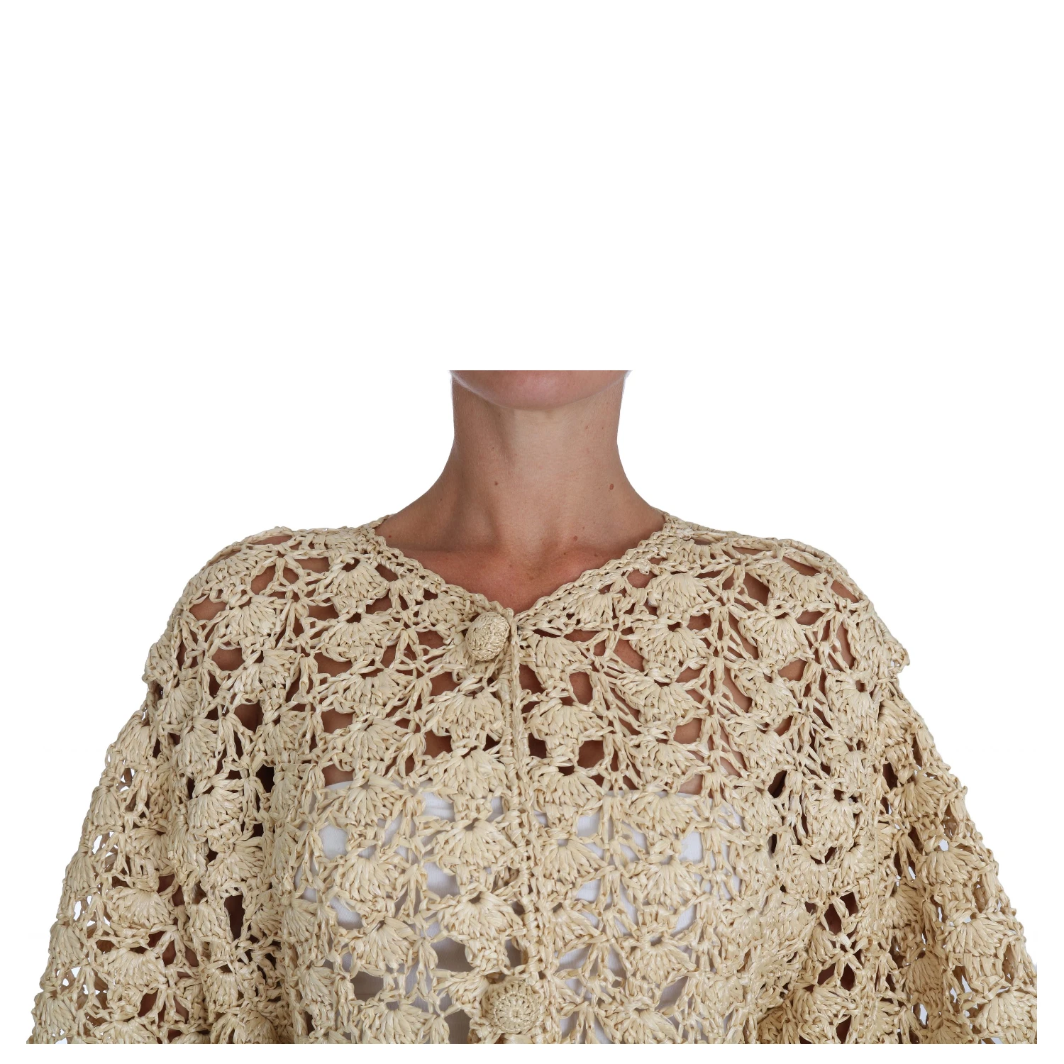 Beige Cardigan Crochet Knitted Raffia Sweater