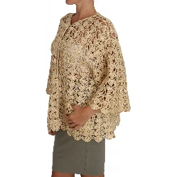Beige Cardigan Crochet Knitted Raffia Sweater