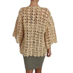 Beige Cardigan Crochet Knitted Raffia Sweater