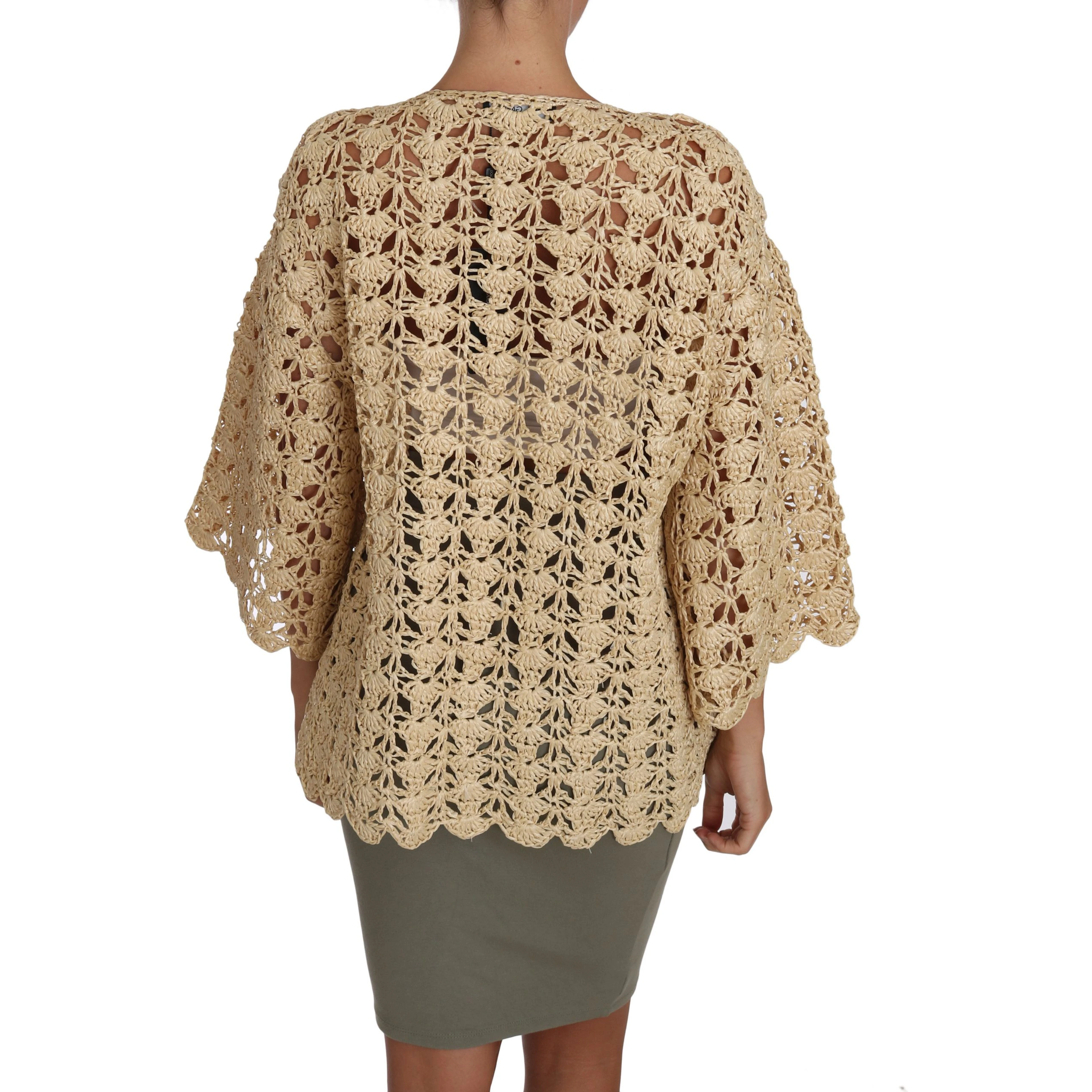 Beige Cardigan Crochet Knitted Raffia Sweater