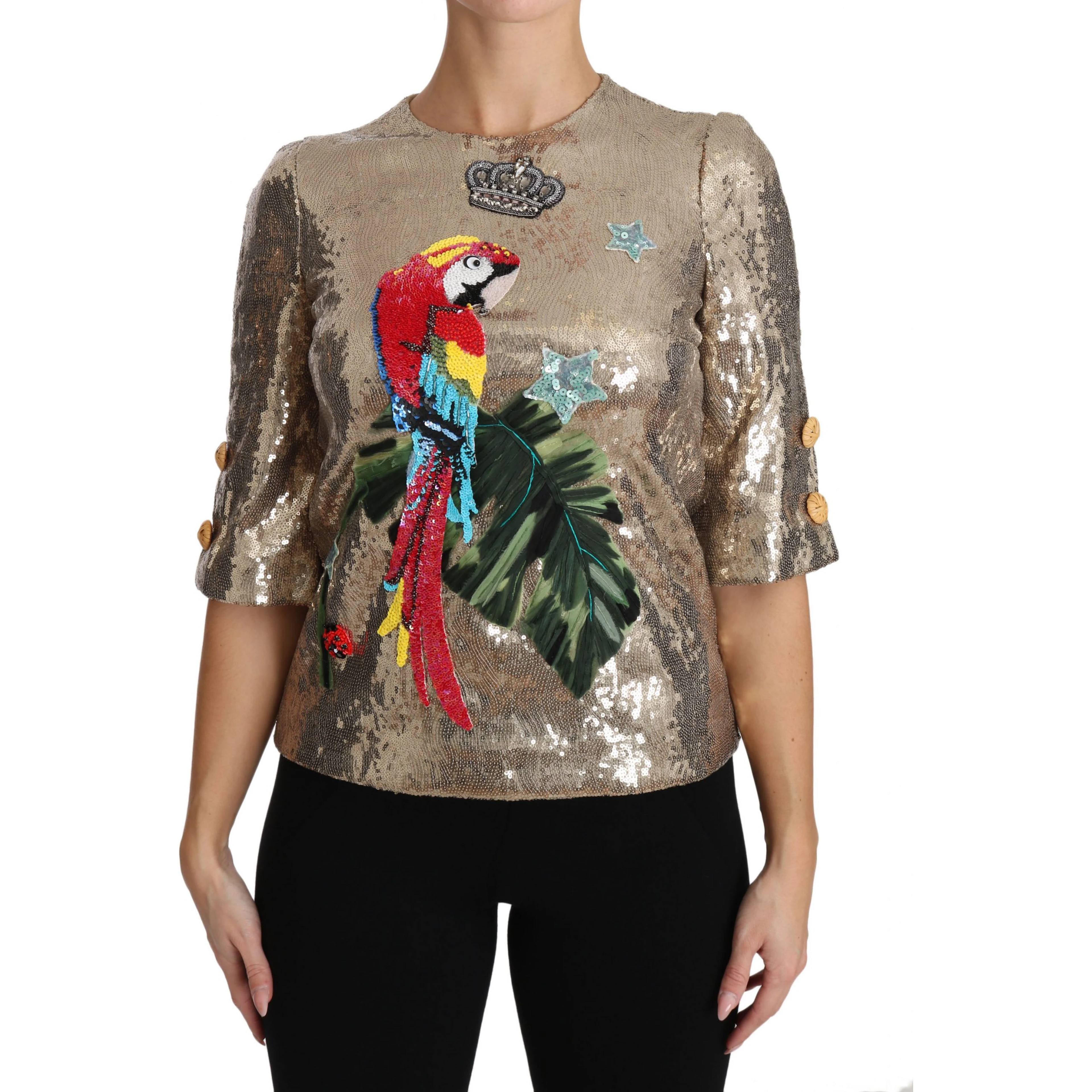 Gold Sequined Parrot Crystal Blouse