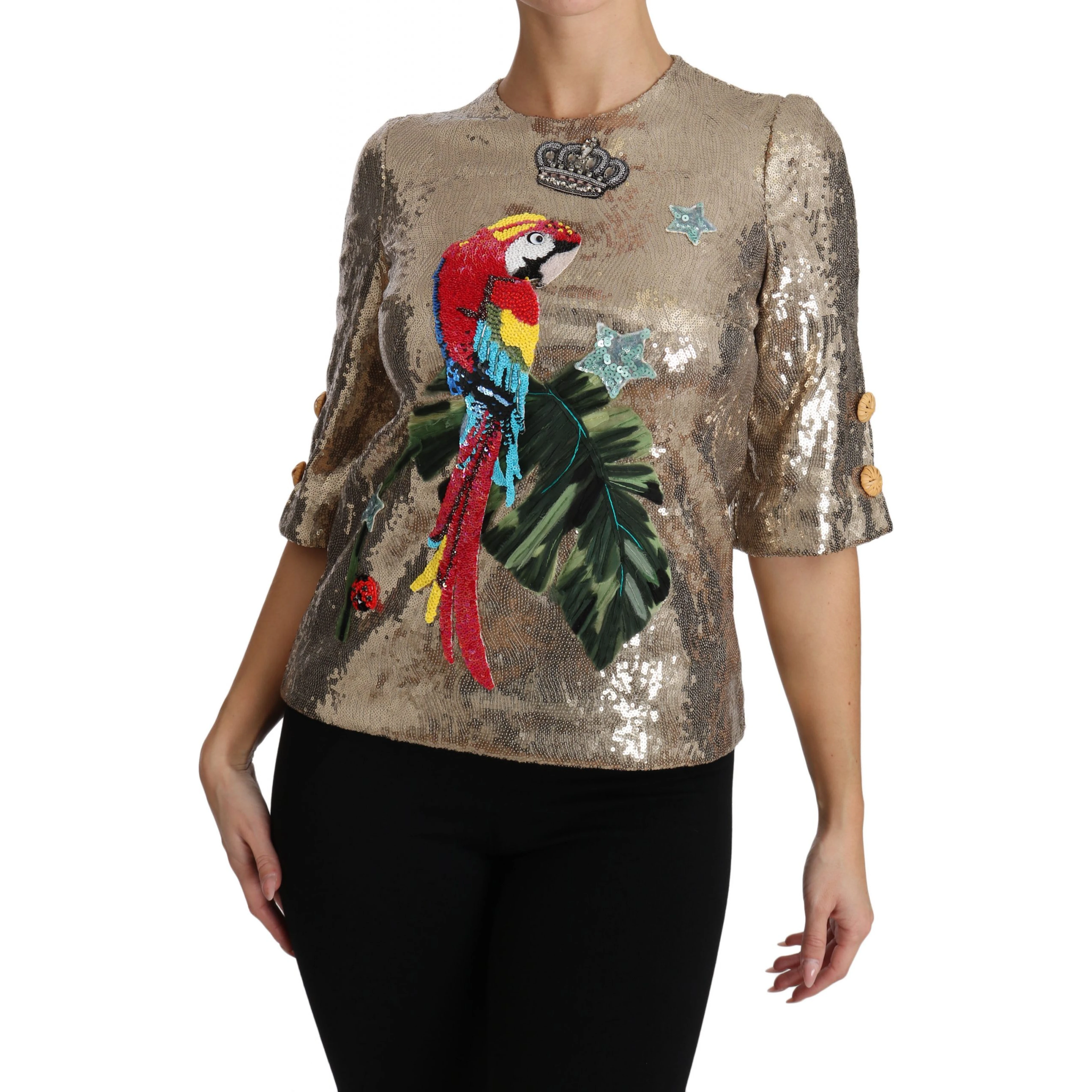 Gold Sequined Parrot Crystal Blouse