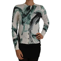 White Silk Cardigan Lightweight Paint Stroke Sweater