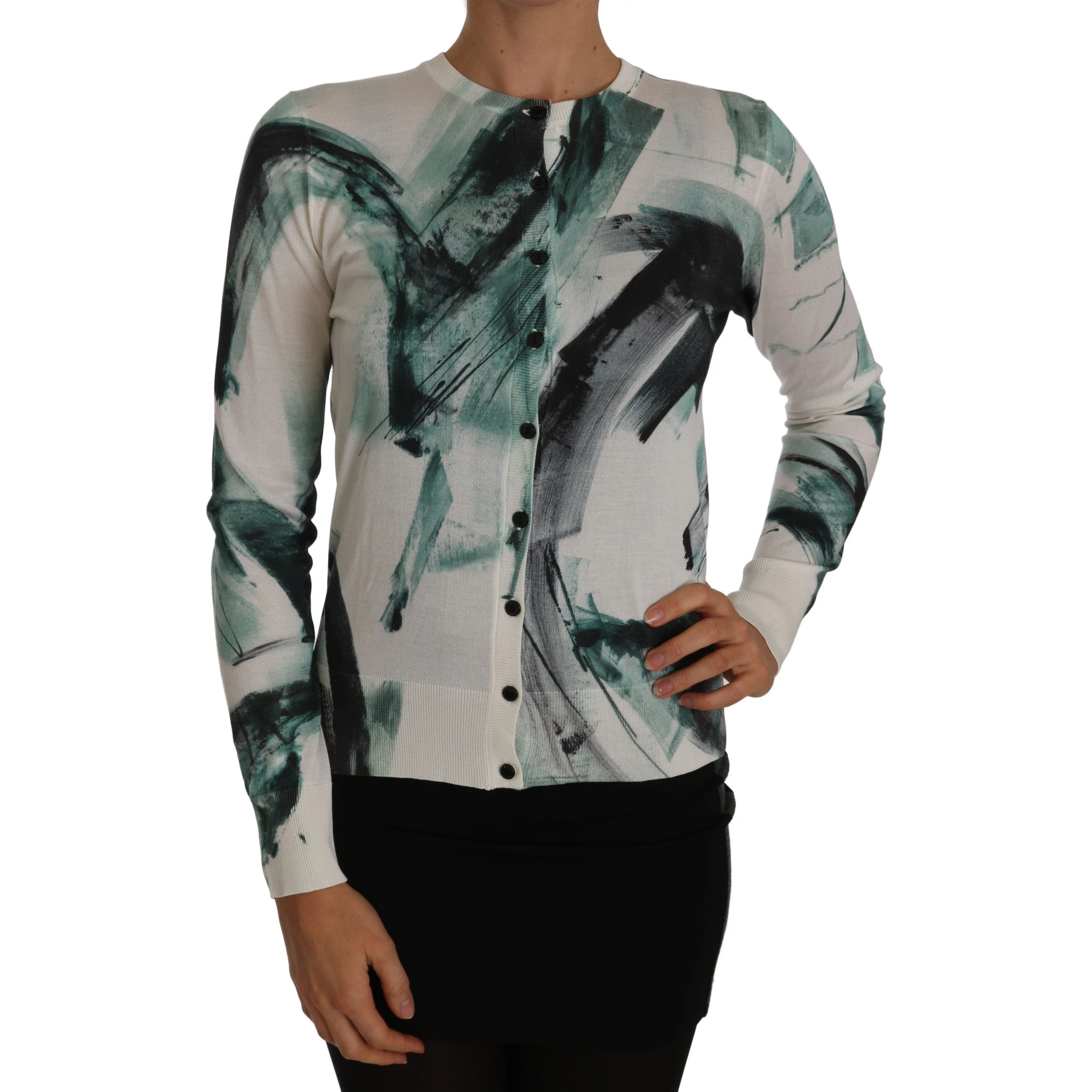 White Silk Cardigan Lightweight Paint Stroke Sweater