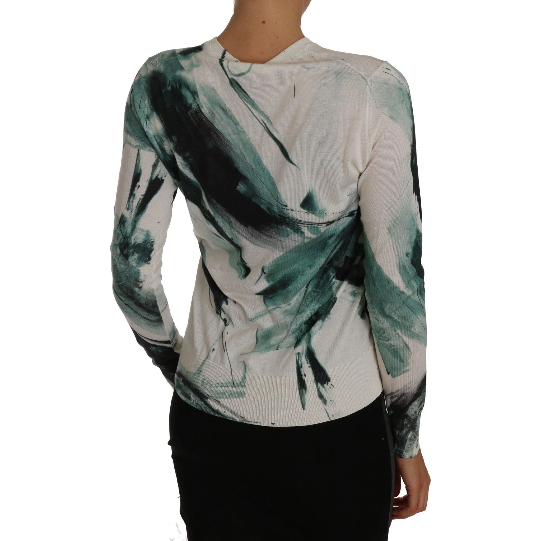 White Silk Cardigan Lightweight Paint Stroke Sweater