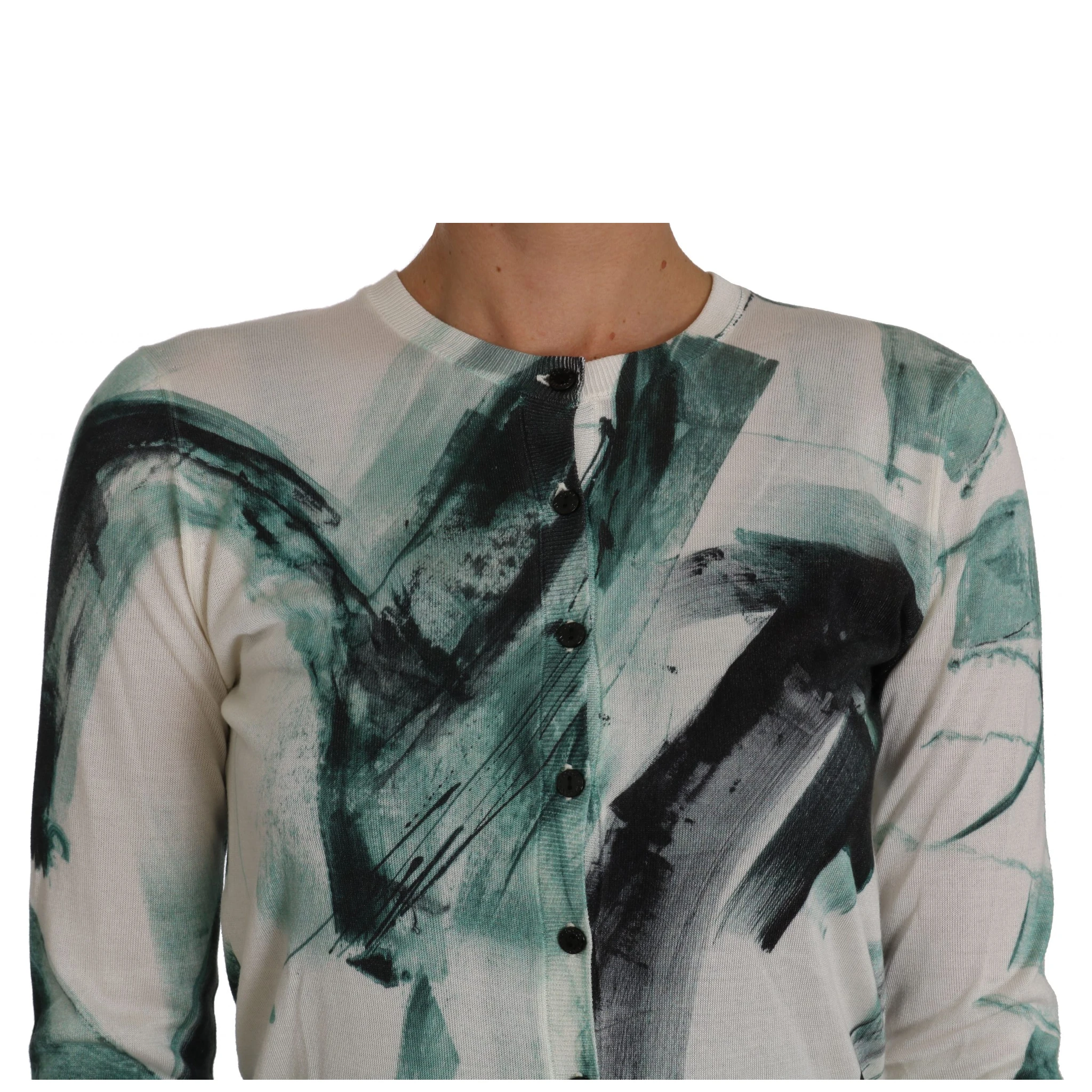 White Silk Cardigan Lightweight Paint Stroke Sweater