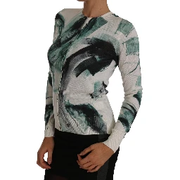 White Silk Cardigan Lightweight Paint Stroke Sweater