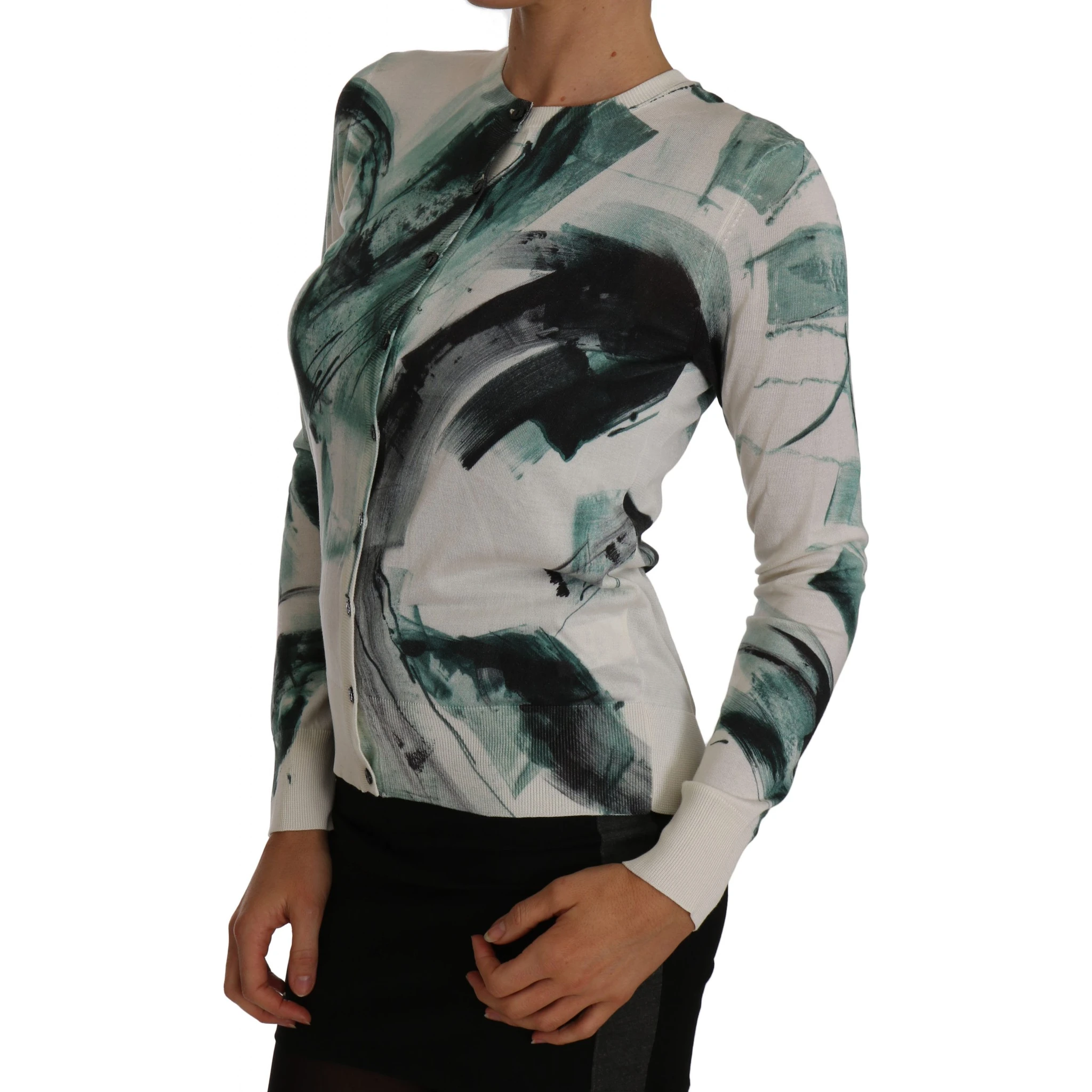 White Silk Cardigan Lightweight Paint Stroke Sweater