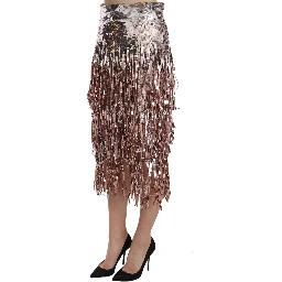 Sequin Embellished Fringe Midi Pencil Skirt
