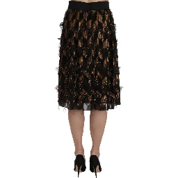 Black Gold Fringe Metallic Pencil A-line Skirt