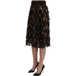 Black Gold Fringe Metallic Pencil A-line Skirt