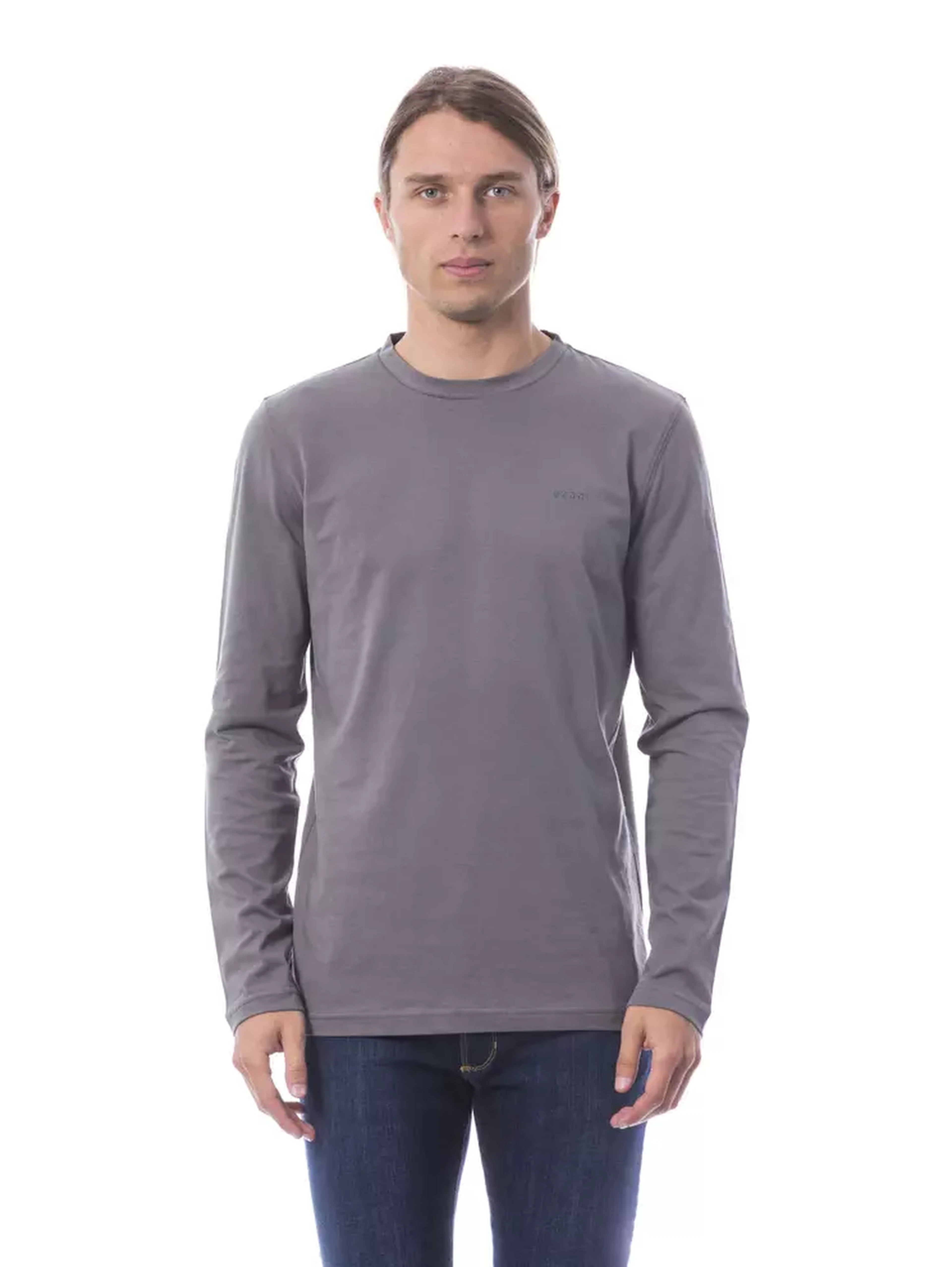 Gray Cotton Men's Long-Sleeve T-Shirt