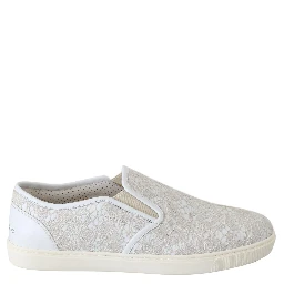 White Leather Lace Slip On Loafers Shoes