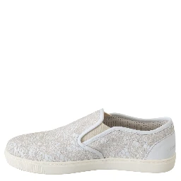 White Leather Lace Slip On Loafers Shoes