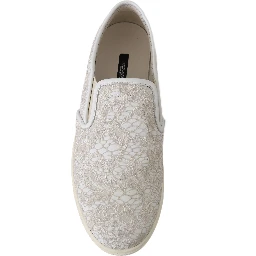 White Leather Lace Slip On Loafers Shoes