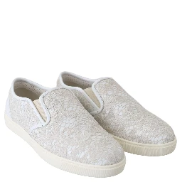 White Leather Lace Slip On Loafers Shoes