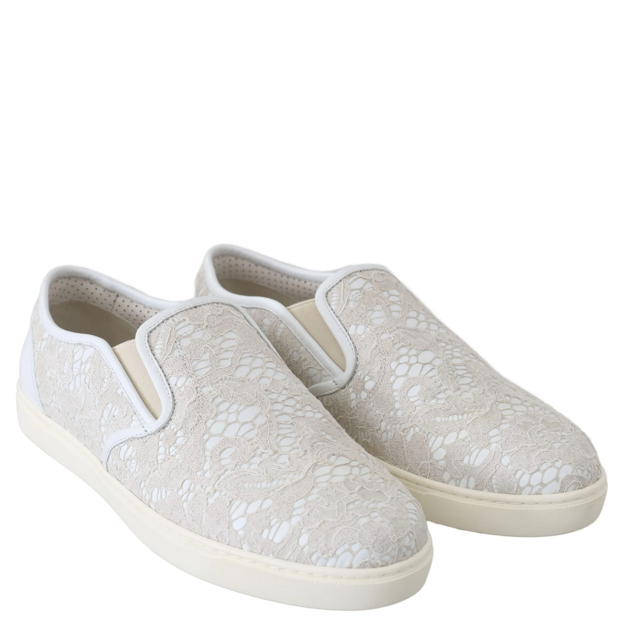White Leather Lace Slip On Loafers Shoes
