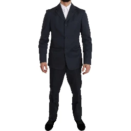 Two Piece 3 Button Cotton Blue Solid Suit