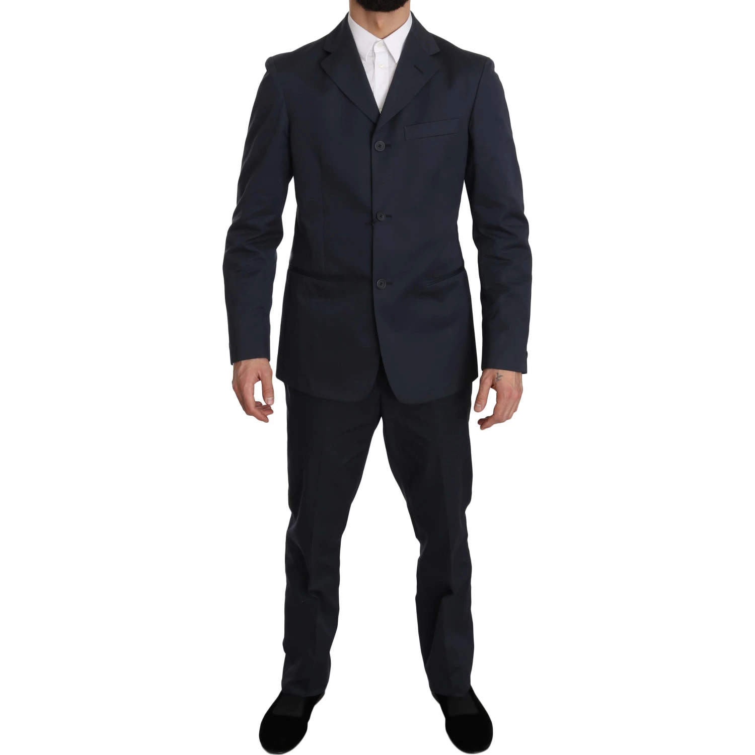 Two Piece 3 Button Cotton Blue Solid Suit