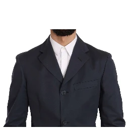 Two Piece 3 Button Cotton Blue Solid Suit