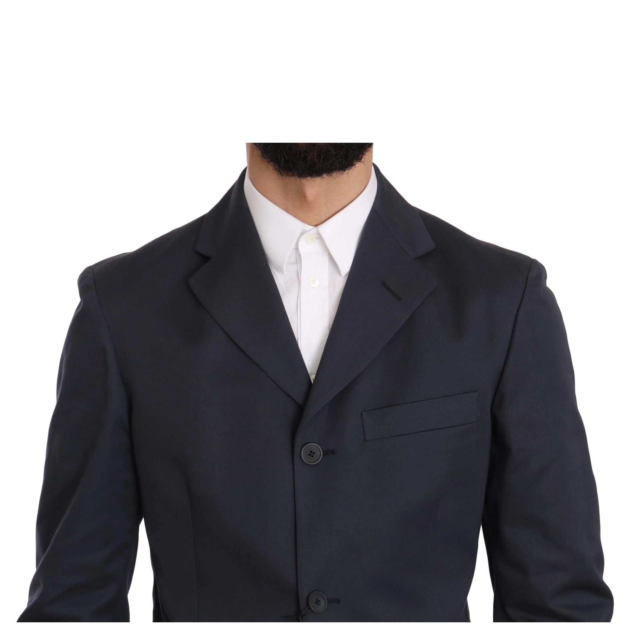 Two Piece 3 Button Cotton Blue Solid Suit