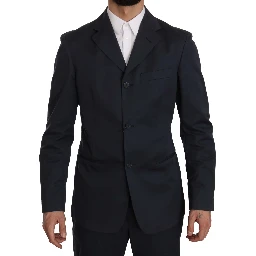 Two Piece 3 Button Cotton Blue Solid Suit