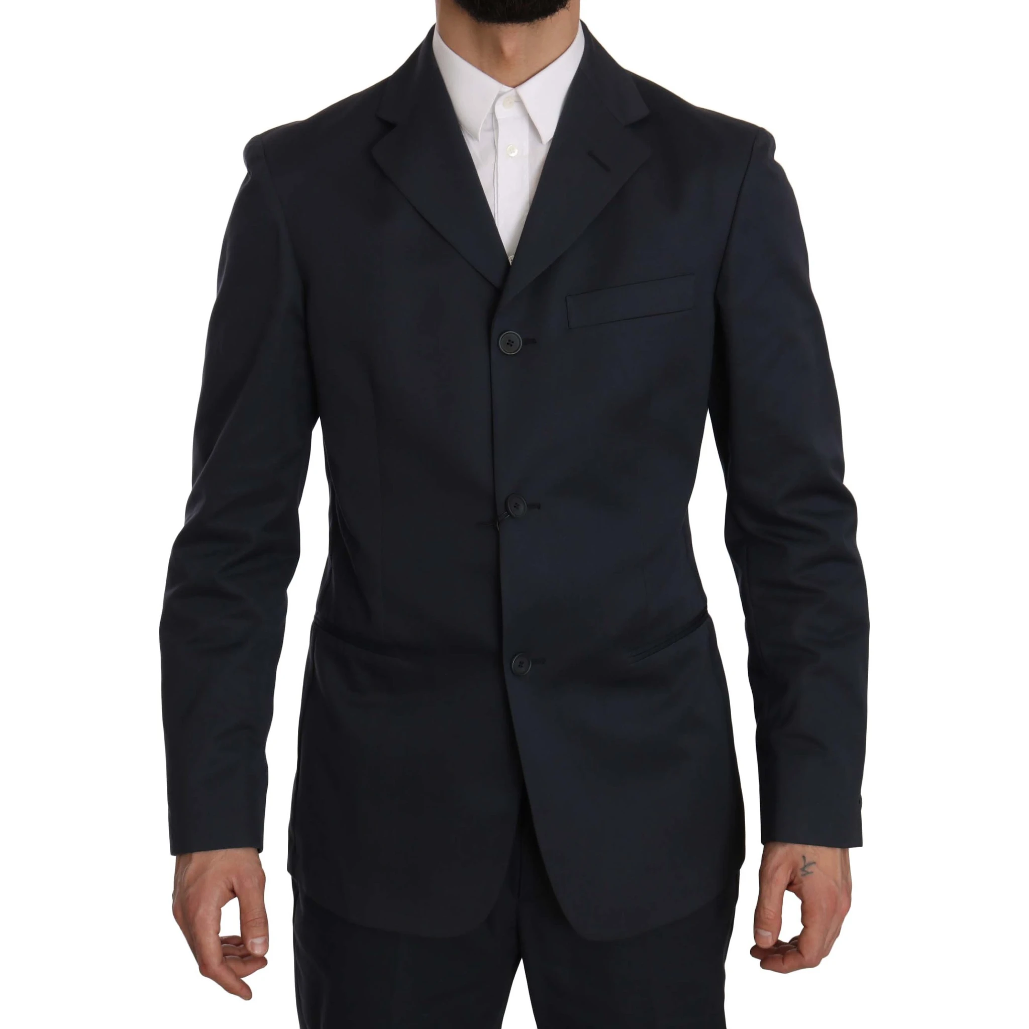 Two Piece 3 Button Cotton Blue Solid Suit