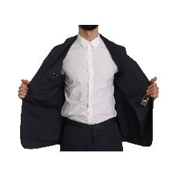 Two Piece 3 Button Cotton Blue Solid Suit