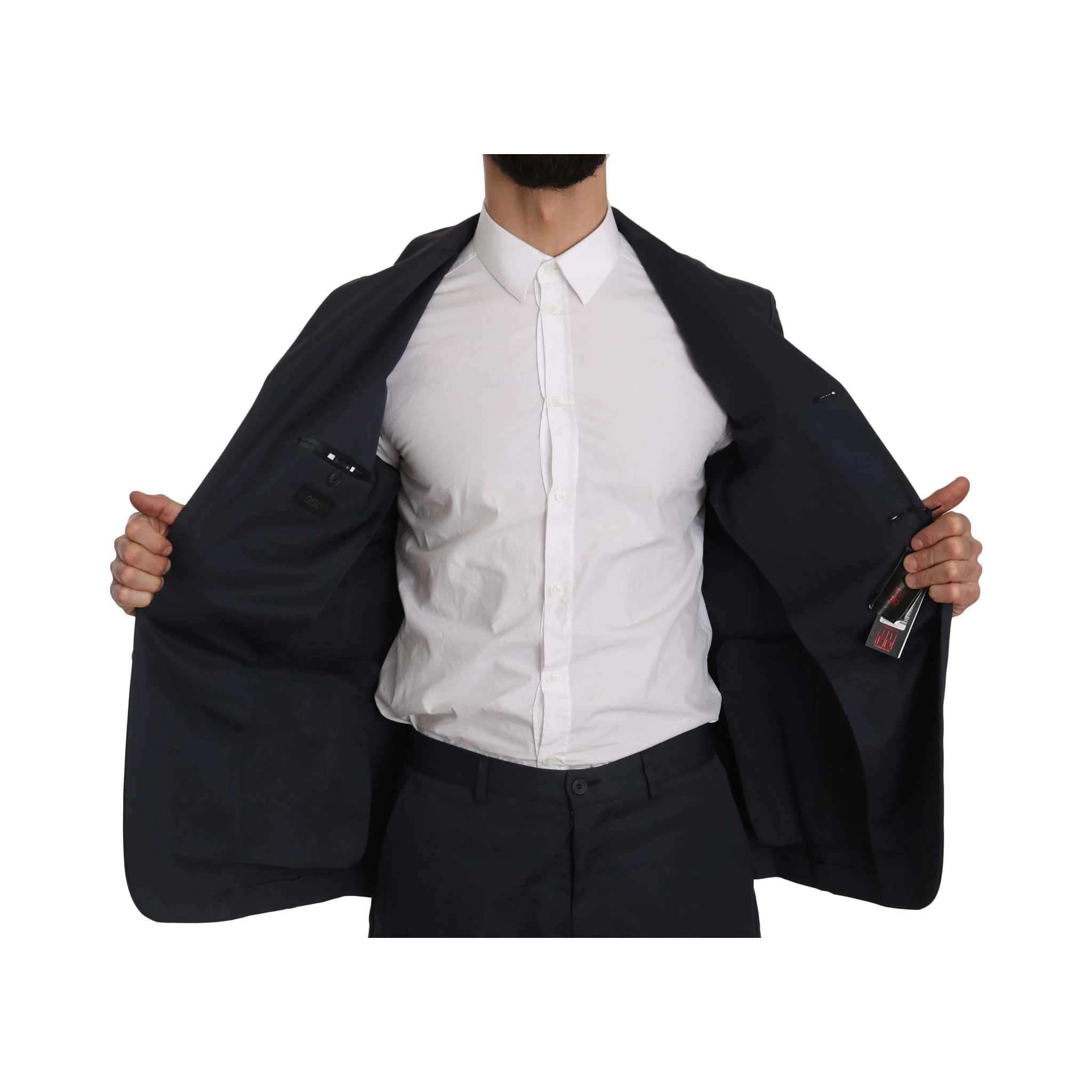 Two Piece 3 Button Cotton Blue Solid Suit