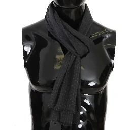Gray 100% Wool Striped Pattern Wrap Scarf